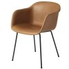 Muuto FIBER ARMCHAIR TUBE BASE Krzesło - Czarne - Tapicerowane Brązową Skórą